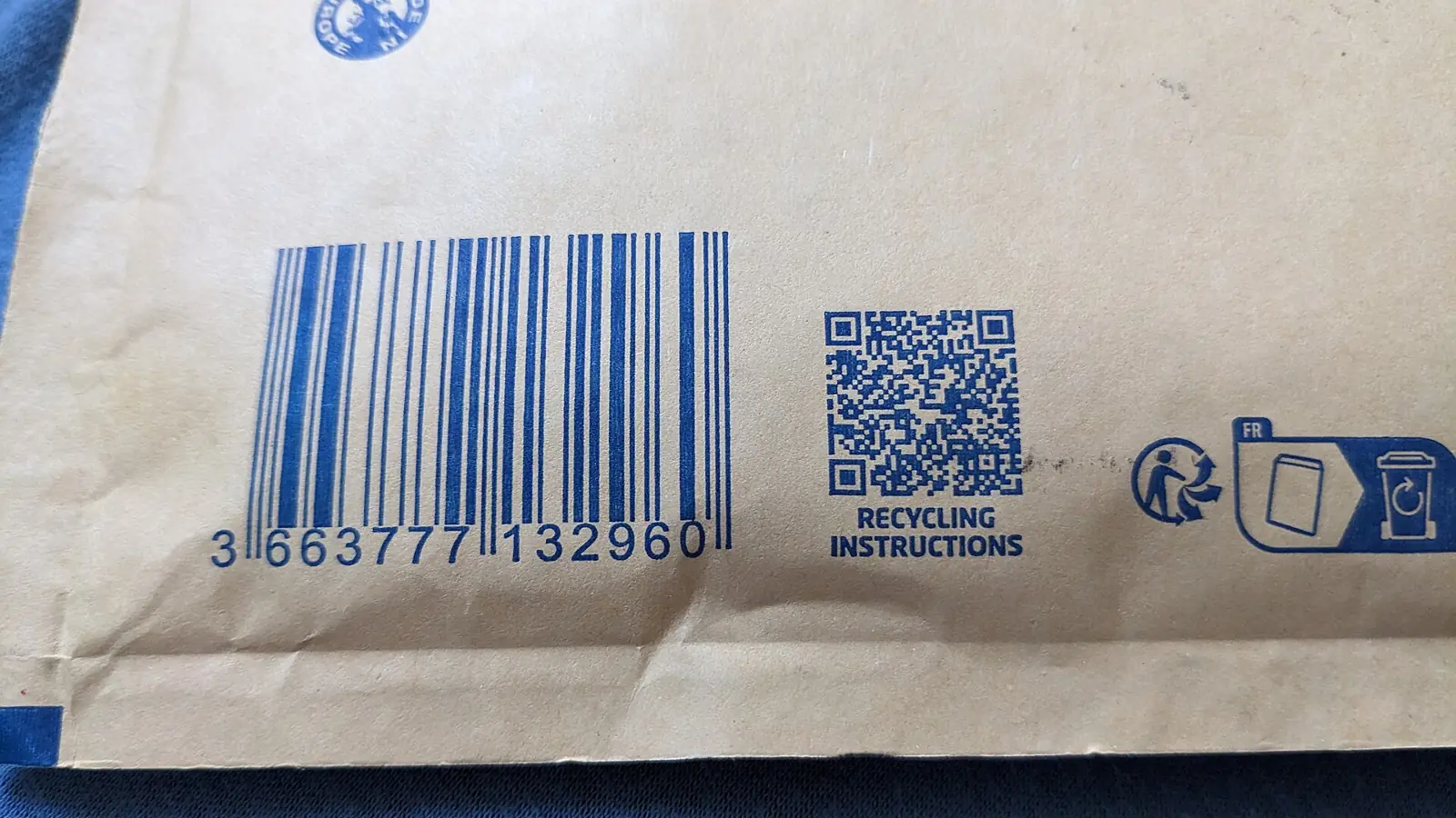 A linear barcode and a QR code printed on product packaging