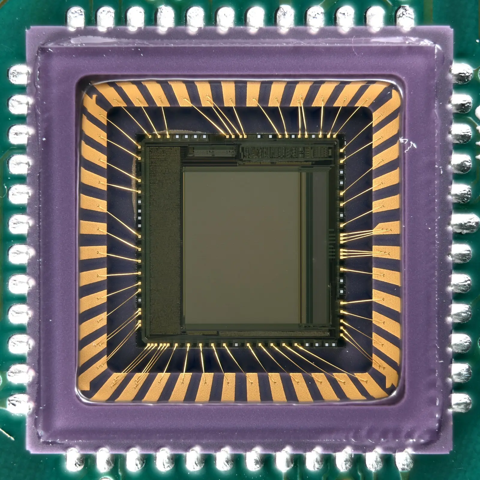 Close-up of a CMOS image sensor chip, the heart of a digital camera
