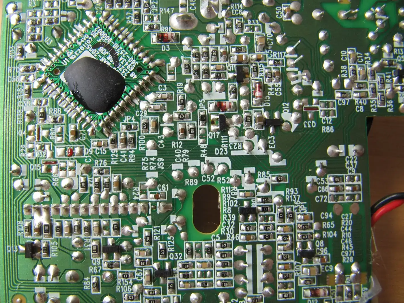 Close-up of a densely populated printed circuit board
